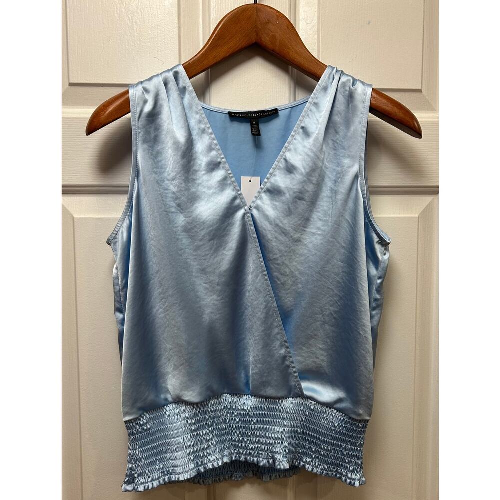 NWT White House Black Market Sleeveless VNeck Surplice Smocked Blouse, Size S